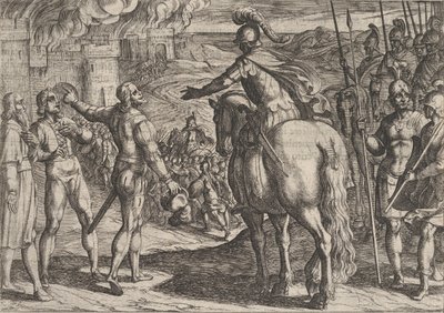 Levy 34: Roomalaiset polttamassa Hollannin maaseutua, teoksesta Roomalaisten sota..., 1611. tekijältä Antonio Tempesta