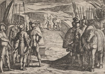 Levy 35: Batavilaiset pelkäävät ja aloittavat rauhanneuvottelut, Roomalaisten sodasta..., 1611. tekijältä Antonio Tempesta