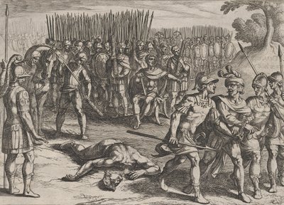 Levy 3: Claudius Civilis pidätetty ja hänen veljensä Paulus mestattu, elokuvasta The War of the Ro..., 1611. tekijältä Antonio Tempesta