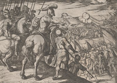 Levy 5: Aleksanteri ohjaa taistelua, Aleksanteri Suuren teoista, 1608, tekijältä Antonio Tempesta