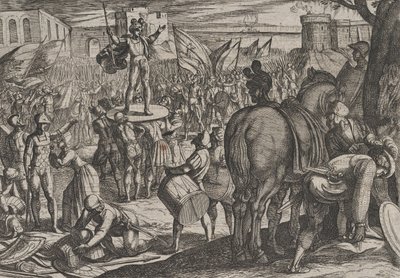 Levy 5: Bruno nimitetty kaninefaattien johtajaksi, teoksesta The War of the Rooms Against the..., 1611. tekijältä Antonio Tempesta