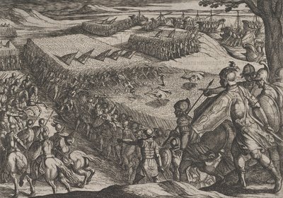 Levy 6: Roomalaiset voittivat Reinin lähellä, Roomalaisten sodasta batavialaisia vastaan..., 1611. tekijältä Antonio Tempesta
