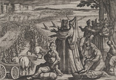 Làmina 8: Dones i nens observen civilis lluitant contra els romans, de La guerra dels gitanos..., 1611. finlandès tekijältä Antonio Tempesta