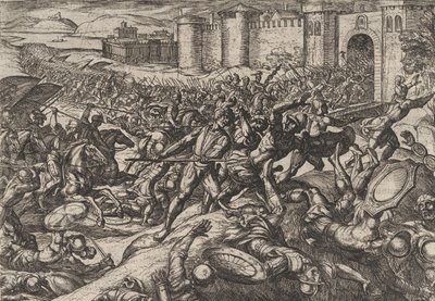Levy 9: Roomalaiset, jotka hollantilaiset joukot voittivat Bonnassa, Roomalaisten sodasta Agai..., 1611. tekijältä Antonio Tempesta