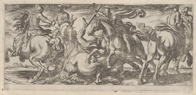 Kuusi ratsuväkeä taistelussa, Battle Scenes I:stä, n. 1590-1630. tekijältä Antonio Tempesta