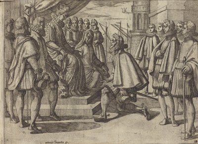 Espanjalainen herttua Margareeta Itävaltalaisen edessä [kääntöpuoli] tekijältä Antonio Tempesta