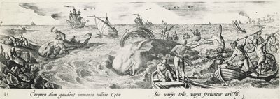 Valaanmetsästys, Antonio Tempesta (1555-1630), kaiverrus, Italia tekijältä Antonio Tempesta