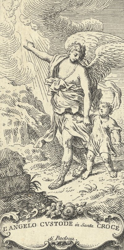 Enkeli johdattaa nuorta poikaa ja viitoittaa pilville, n. 1708-82. tekijältä Antonio Visentini