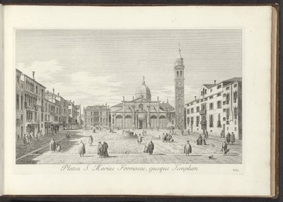 Gezicht op Campo Santa Maria Formosa te Venetië St. Mary Formosan aukio ja sen temppeli (otsikko esineessä) Gezichten op bugemenen en pleinen in Venetië (sarjan nimi) Kuuluisimmat näkymät Venetsian kaupunkiin Antoniuksen kanavan 38. ilmarelafiosta tekijältä Antonio Visentini
