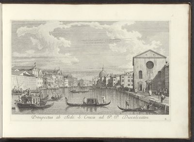 Gezicht op het Canal Grande, de Santa Maria di Nazareth ja de San Simeone Piccolo te Venetië Näkymä Pyhän Ristin talosta P. P. Discalceatosille (otsikko esineessä) Kuuluisimmat näkymät Venetsian kaupunkiin Antoniuksen kanavan 38 paneelista, messingillä pai tekijältä Antonio Visentini