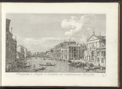 Gezicht op het Canal Grande en de kerk de San Stae te Venetië Näkymä St. Eustathiuksen temppelistä Rivoaltin alirakenteille (otsikko esineessä) Kuuluisimmat näkymät Venetsian kaupunkiin, Antonius-kanavan 38. paneelista, Antonio Vissentinin messingillä pain tekijältä Antonio Visentini