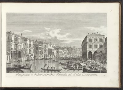 Gezicht op het Canal Grande te Venetië Näkymä Rivoaltin alirakenteilta Aedes Civranorumille (otsikko esineessä) Kuuluisimmat näkymät Venetsian kaupunkiin, Antonius Canalin 38 paneelista, jotka on painettu Antonio Vissentinin messingille, jaettu kolmeen osa tekijältä Antonio Visentini