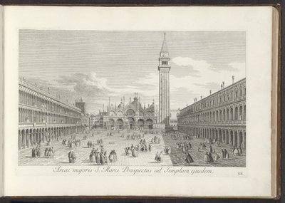 Gezicht op het San Marcoplein en de San Marco te Venetië Pyhän Markuksen esitteen laajempi alue samaan temppeliin (otsikko esineessä) Gezichten op bugemenen en pleinen in Venetië (sarjan nimi) Lisää kuuluisia näkymiä Venetsian kaupunkiin Antoniuksen kanava tekijältä Antonio Visentini