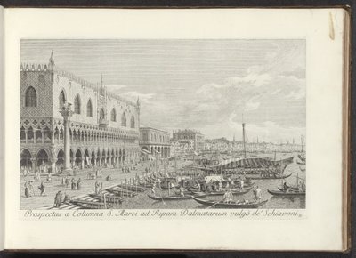 Hoek van het San Marcoplein met het Dogepaleis en de zuil met de Leeuw van Venetië Näkymä Pyhän Markuksen pylväästä Dalmatia vulgò de