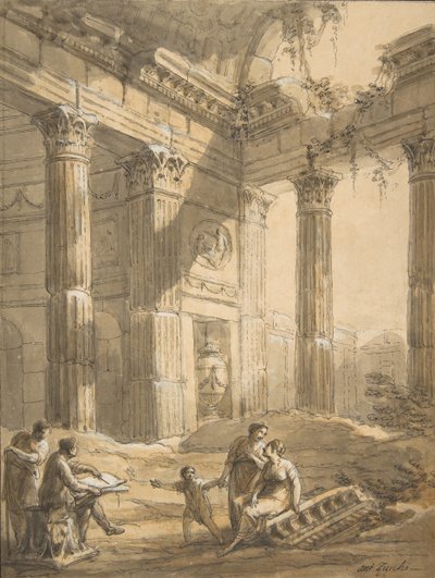 Taiteilija raunioiden keskellä, 1700-luku. tekijältä Antonio Zucchi