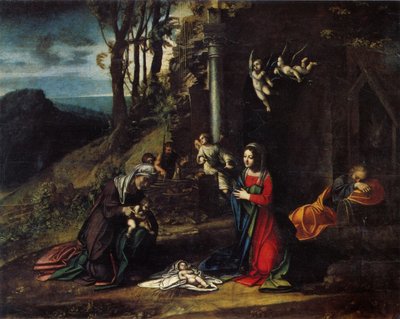 Italian kieli: Nativity with Saints Elizabeth and John Nativity with Saints Elizabeth and John the Baptist (syntymä pyhien Elisabetin ja Johanneksen kanssa) tekijältä Antonio da Correggio