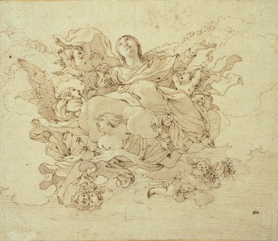 Neitsyt pilvissä, enkeleiden tukema tekijältä Antonio da Correggio