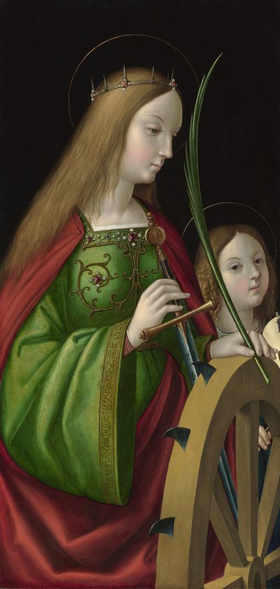 ""Pyhä Katariina Aleksandrialainen"" (kuoli noin 307) Antonio Solarion maalaus (toimii noin 1502-1518), öljy puulle, 84 x 40 cm tekijältä Antonio da Solario