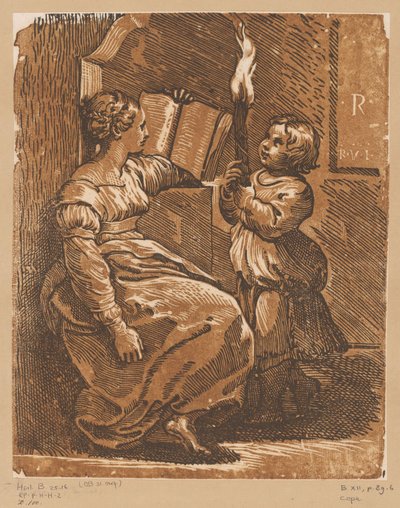 Sibylia lukemassa lapsen kanssa tekijältä Antonio da Trento (attributed to)