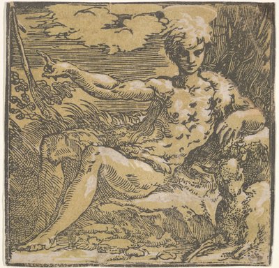 Pyhä Johannes Kastaja erämaassa, lammas rinnallaan, n. 1527-30. tekijältä Antonio da Trento