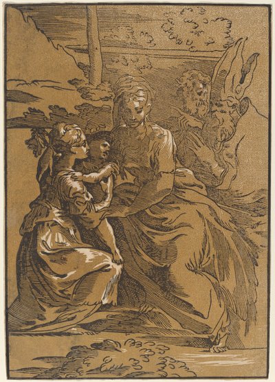 Pyhä perhe ja kaksi pyhää tekijältä Antonio da Trento after Parmigianino
