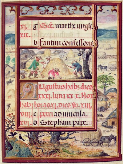Elokuu, miniatyyrejä teoksesta "Dom Manuelin tuntikirja", 1517-38 (tempera vellum) tekijältä Antonio de Hollanda