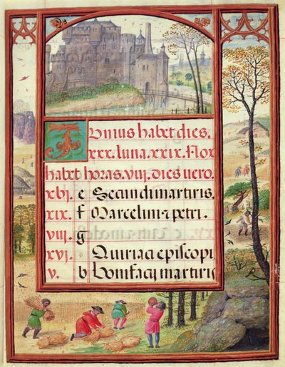 Kesäkuu, miniatyyrit teoksesta "Dom Manuelin tuntikirja", 1517-38 (tempera vellum) tekijältä Antonio de Hollanda