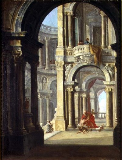 Capriccio barokkipalatsista ja tuhlaajapojan paluu tekijältä Antonio de dipi (circle of) Joli