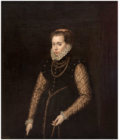 Espanjaksi:  La dama de las cadenas de oro Lady with Gold Chains (nainen kultaketjujen kanssa) tekijältä Antonis Mor