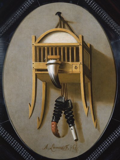 Trompe LOeil lintujen häkillä ja pillillä, 1600-luku tekijältä Antonius Leemans