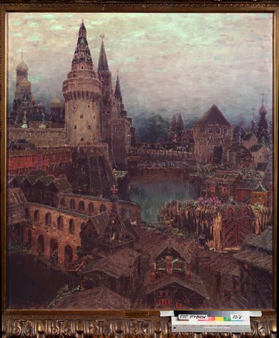 Moskova 1600-luvulla, Aamunkoitto ylösnousemusportilla - Appolinari Mikhaylovich Vasnetsovin (1856-1933) maalaus, öljy kankaalle tekijältä Apollinari Mikhailovich Vasnetsov