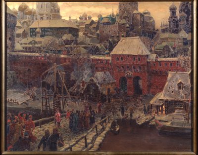 Moskova 1600-luvulla, Moskvoretskin silta ja vesiportti - Appolinari Mikhaylovich Vasnetsovin (1856-1933) maalaus, öljy kankaalle tekijältä Apollinari Mikhailovich Vasnetsov