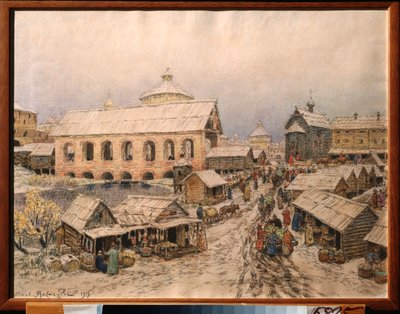 Moskova 1600-luku, Ylösnousemussilta - Appolinari Mikhaylovich Vasnetsovin (1856-1933) teos, akvarelli ja puuhiili paperille tekijältä Apollinari Mikhailovich Vasnetsov