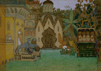 Lavastus N. Rimski-Korsakovin oopperaan Legenda Kitezhin näkymättömästä kaupungista ja Neitsyt Fevronia, 1907 tekijältä Apollinari Mikhailovich Vasnetsov