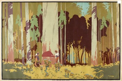 Karripuun kaato Länsi-Australiassa sarjasta "Australian Wealth of Wheat and Wool" tekijältä Archibald Bertram Webb