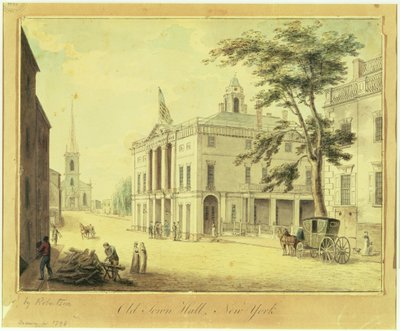Vanha kaupungintalo (Federal Hall) New York City, 1798 (grafiitti, wc, kynä ja muste paperille) tekijältä Archibald Robertson