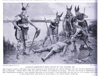Harold Harefootsin ruumis löytyi Thamesista AD1040, 1920-luku tekijältä Archibald Webb