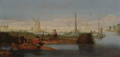 Jokimaisema kalastajien kanssa (öljy kankaalle) tekijältä Arentsz van der Cabel