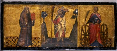 St. Benedictus, St. Christopher ja St. Catherine, n. 1400 (tempera poppelipuulla) tekijältä Aretino Luca Spinello or Spinelli