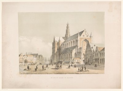 Näkymä Sint-Bavon kirkolle ja Grote Marktille Haarlemissa Groote Markt Haarlemissa (otsikko esineessä) tekijältä Arie Ketting de Koningh