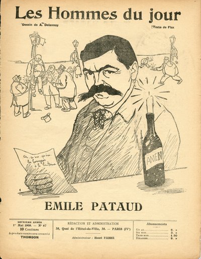 Kansi kappaleesta ""The Men of the Day"", satiirinen mustavalkoinen tekijältä Aristide Delannoy
