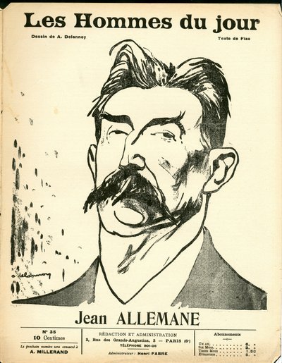"Les Hommes du jour" -lehden kansi, satiirinen B & W-lehti. tekijältä Aristide Delannoy