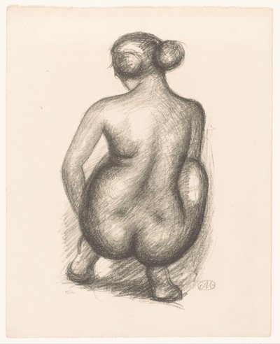 Kyykky alaston nainen takaa katsottuna Femme accroupie de dos (alkuperäinen nimi) tekijältä Aristide Maillol (signed by artist)
