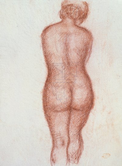 Alaston seisoo takaapäin (pastelli paperille) tekijältä Aristide Maillol