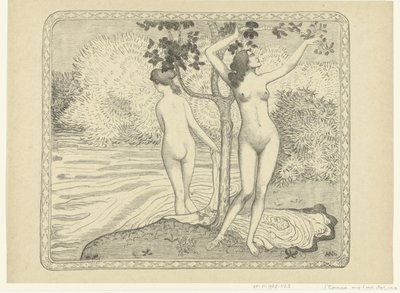Twee badende vrouwen bij waterkant Zomer Kaksi alastomia uimareita puun alla veden äärellä Kesä The Trial (sarjan nimi) tekijältä Aristide Maillol