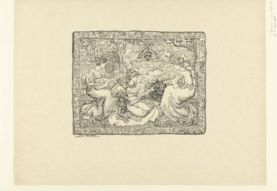 Kuvakudos neljän musiikkia tekevän naisen kanssa maisemassa Tapisserie ou Concert Champêtre L