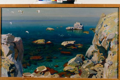 ""Calme"" (Calm) Paysage marin de rochers Peinture d