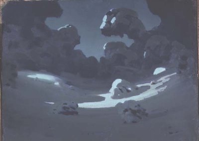 Kuu valaisee selvityksen metsässä (öljy paperille) tekijältä Arkip Ivanovic Kuindzi