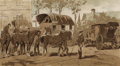 Postilinja-auto, Hollannin kuninkaallisen kuriiripalvelun ja kuljetuspalvelun linja-auto, Alankomaat, 1800-luku tekijältä Armand Jean Heins