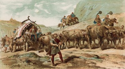 Pohjois-Gallian Nervii-heimon härkävetoinen vaunu ja saattaja tekijältä Armand Jean Heins